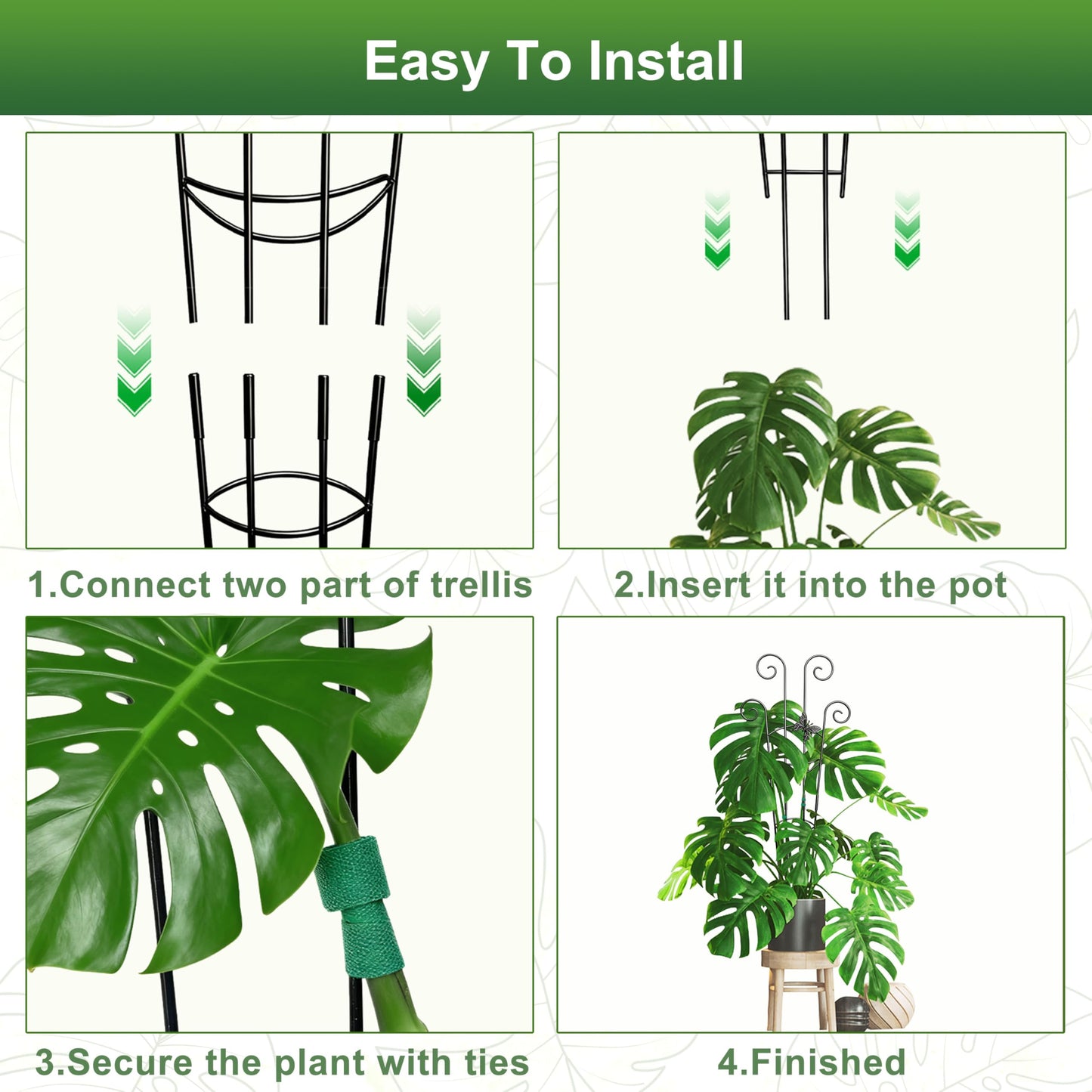 Coomin 32.6in Monstera Plant Support for Indoor Plants, 2P Trellis for Climbing Plants Indoor, Plant Climber Stakes for Potted Plants