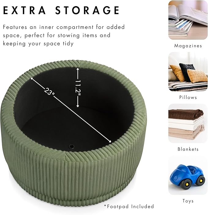 Furniture of America Lennox Modern Chenille 29-inch Round Storage Ottoman
