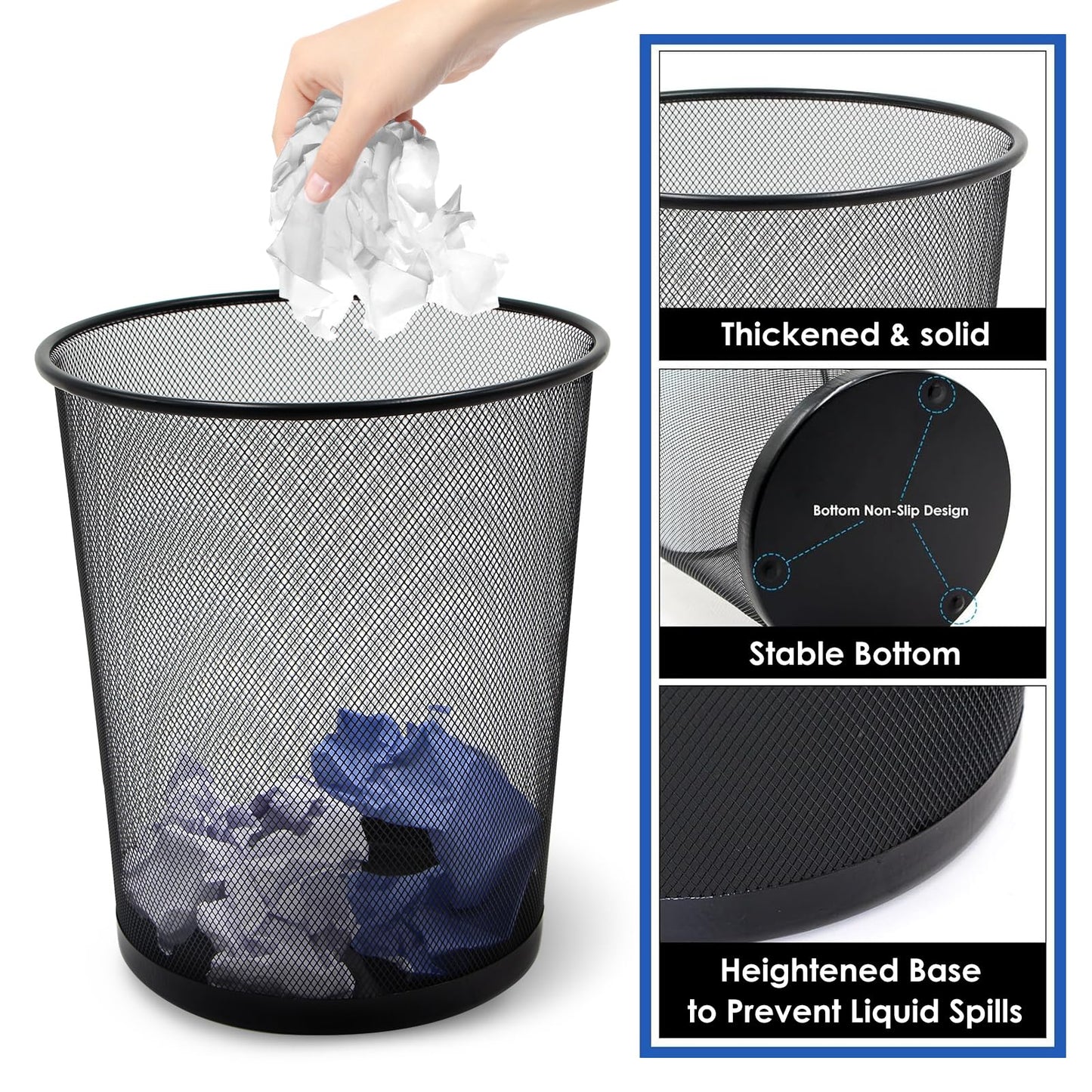 SHSYCER Black Mesh Trash Cans, 10-Pack 6 Gal Mesh Office Trash Can, Open Metal Wire Wastebaskets, Waste Basket Trash Can for Near Desk,Recycling Garbage Container Bin for Office,Home,School