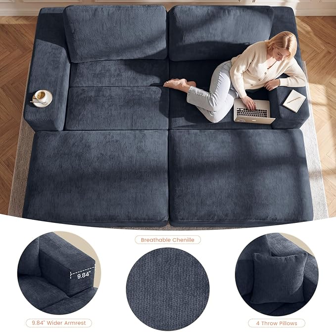 80.7" Oversized Double Chaise Lounge Chair Indoor, Cloud Boneless Sleeper Sofa
