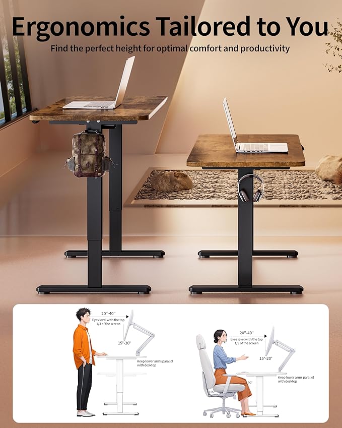 BIZUM Electric Standing Desk 63 x 24 Inch Computer Desk-Gaming Desk Rustic