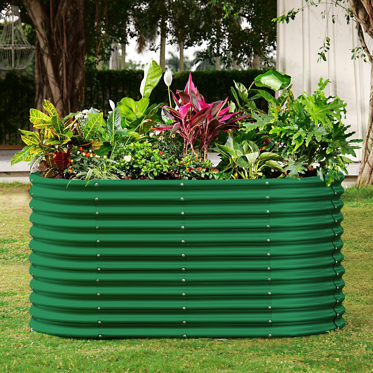 Land Guard 6x3x3ft Oval Galvanized Raised Garden Beds, Large-Capacity Metal Planter Box Outdoor, Durable Deep Raised Garden Bed 3ft Tall, Raised Beds for Gardening Vegetables, Forest Green
