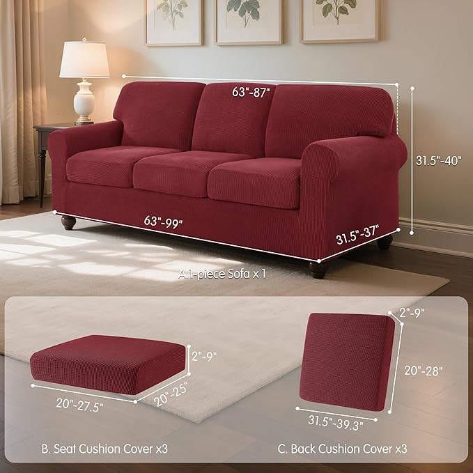 SUBRTEX 7 Pieces Stretch Sofa Slipcover Sets Couch Cover Sets Backrest Cushion