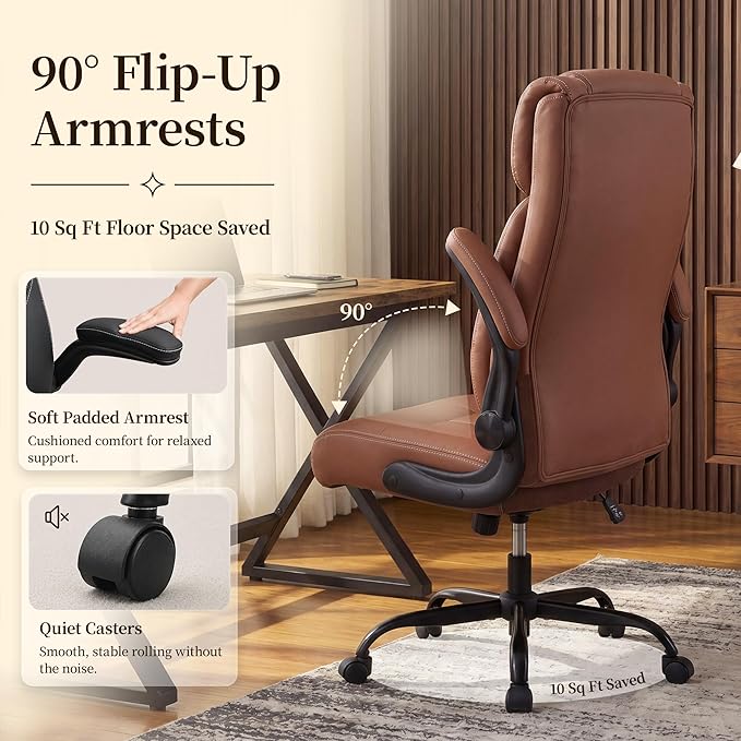 Office Chair, Leather Ergonomic Computer Desk Chair