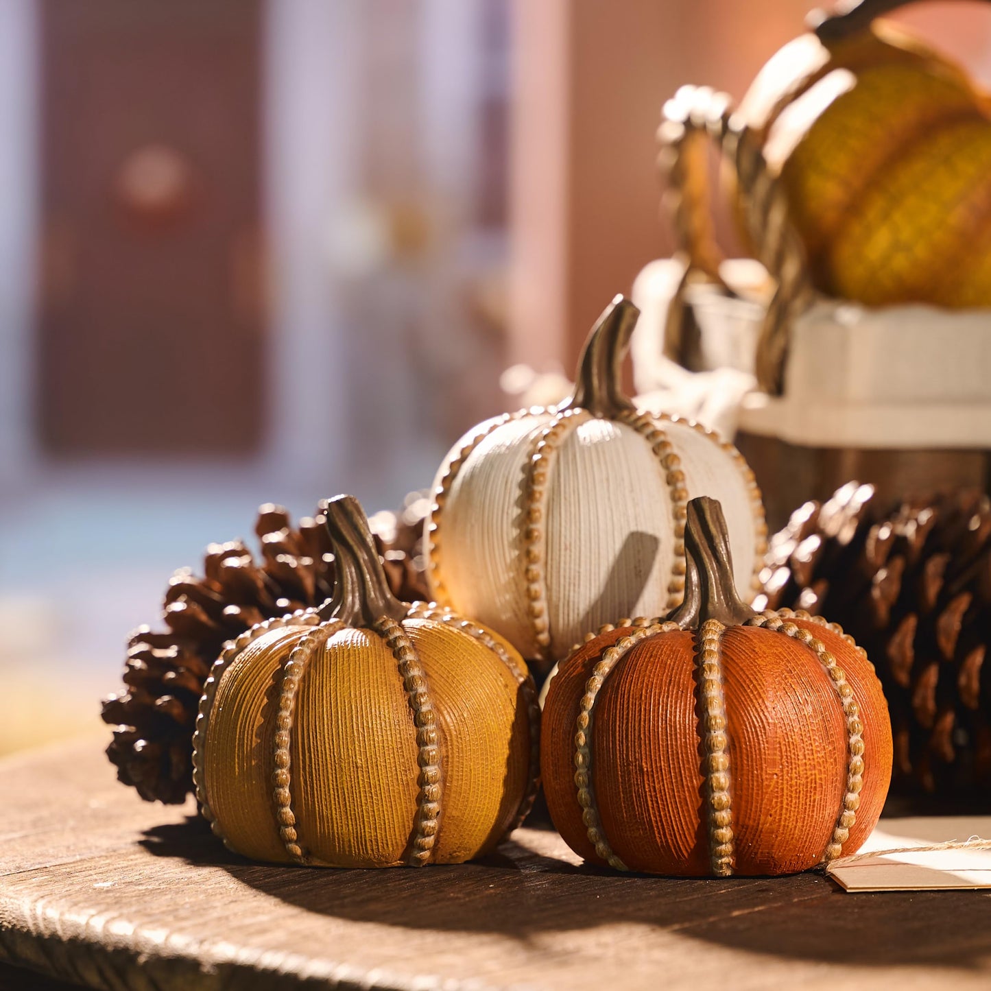Valery Madelyn Fall Decorations for Home, Set of 3 Resin Fall Pumpkin Decor Indoor, Decorative Pumpkins Table Centerpieces Autumn Thanksgiving Halloween Decorations, 3.5 Inch
