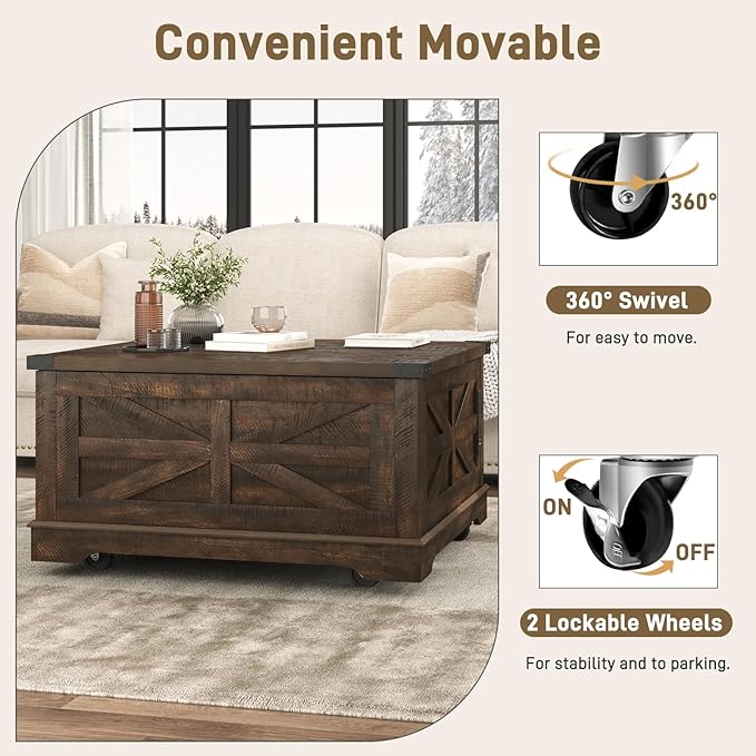 Hlivelood 36" Farmhouse Movable Lift Top Coffee Table