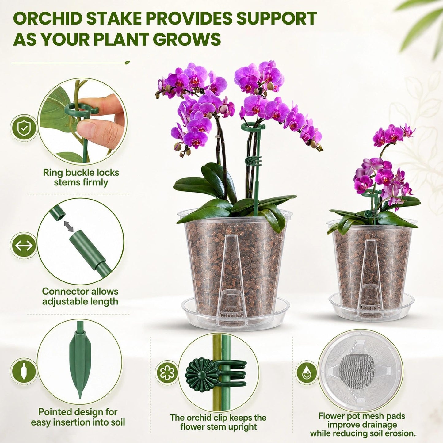 LINBLIF Clear Orchid Pots with Drainage Holes Set, 12 Pack 4,5,6 Inch Plastic Nursery Pots with Saucers, Orchid Repotting Kit with Mesh Screens, Stakes and Clips for Indoor Plants (4 in +5 in + 6 in)
