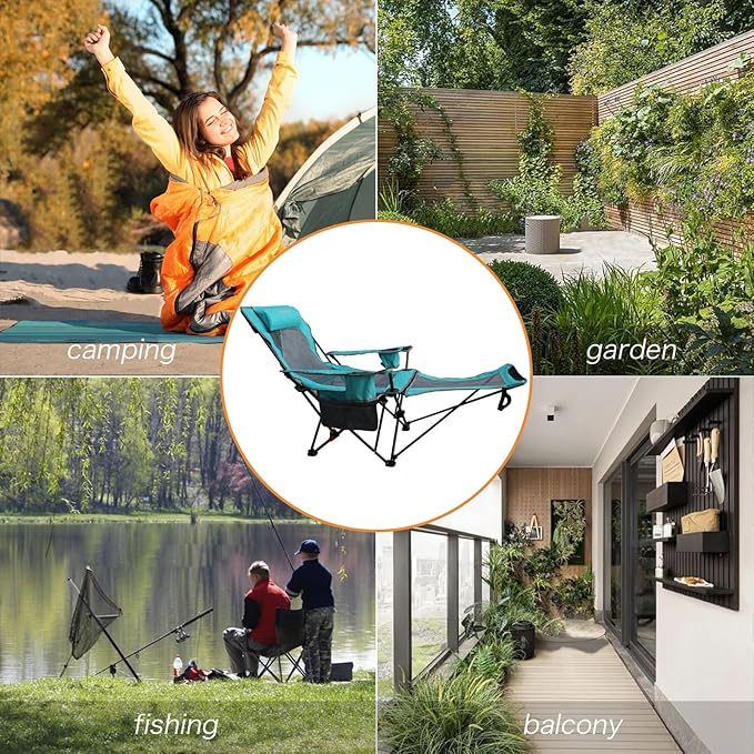 Reclining Camping Chair with Removable Footrest Lounge Chair with Headrest