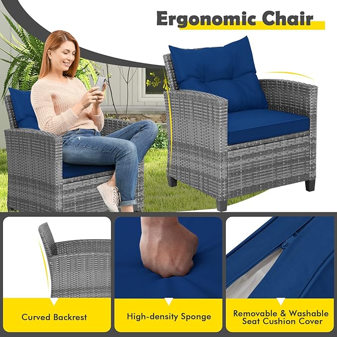HAPPYGRILL 3 Pieces Patio Conversation Set, Outdoor Furniture Set PE Rattan