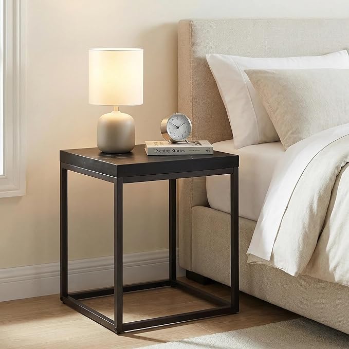 CENSI Modern Square End Table, Extra Thick 1.6" Wood Top & Metal Frame