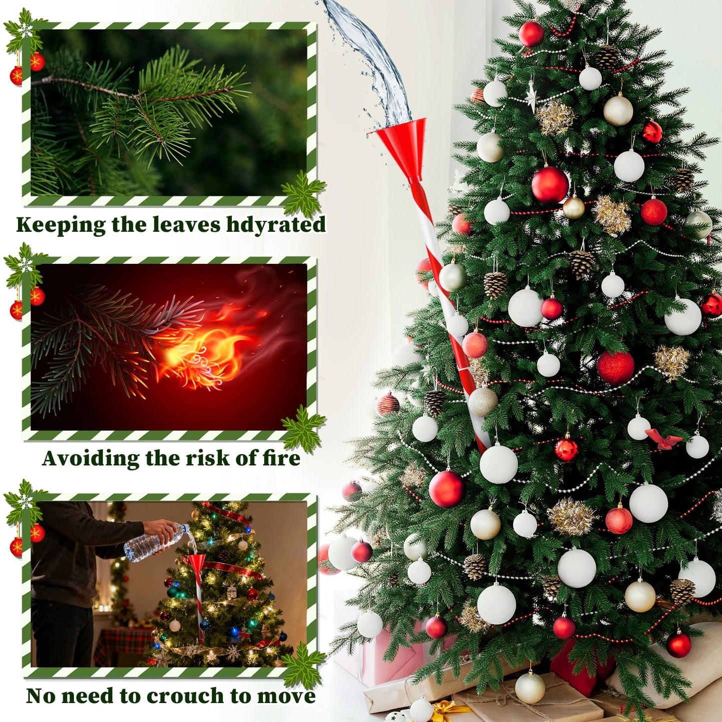 39.3 Inch Christmas Tree Watering Funnel,Red and White Striped Christmas Tree Watering System Device,Long Tree Watering Funnel Spout for Indoor Outdoor Xmas Tree