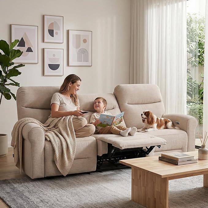 MCombo 87.8" Wall Hugger Power Reclining Sofa, 3-Seat Triple Recliner Couch
