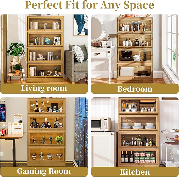 Display Cabinet with Acrylic Glass Doors, 4-Tiers Curio Cabinet with LED