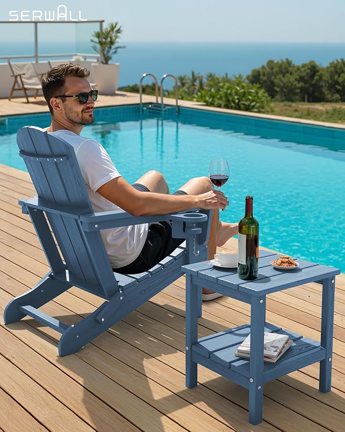 SERWALL 2-Tier HDPE Outdoor Side Tables Set of 2, Weatherproof Rectangular
