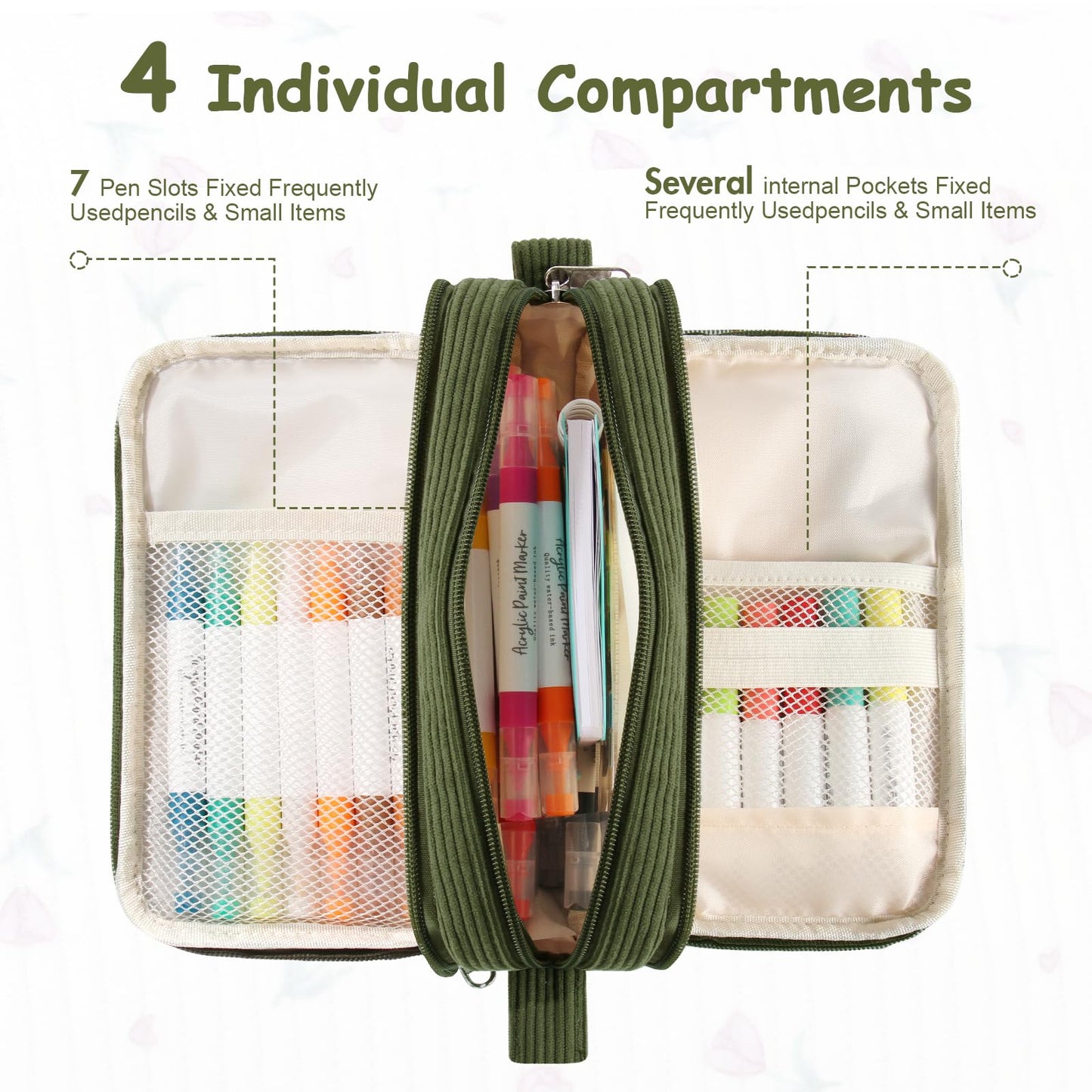 BuyCard Large Capacity Corduroy Pencil Case, Green Zipper Pouch, Aesthetic Pen Pouch, Supplies Organizer for Teen Girls Boys Women Men, Teacher Appreciation Gifts, Fathers Day Gift