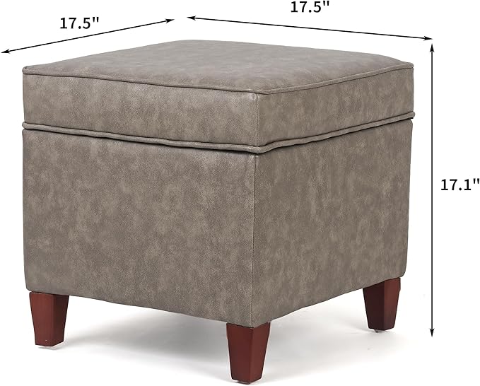 Adeco 17.5" Square Storage Ottoman, Faux Leather Flip Top Footstool & Coffee