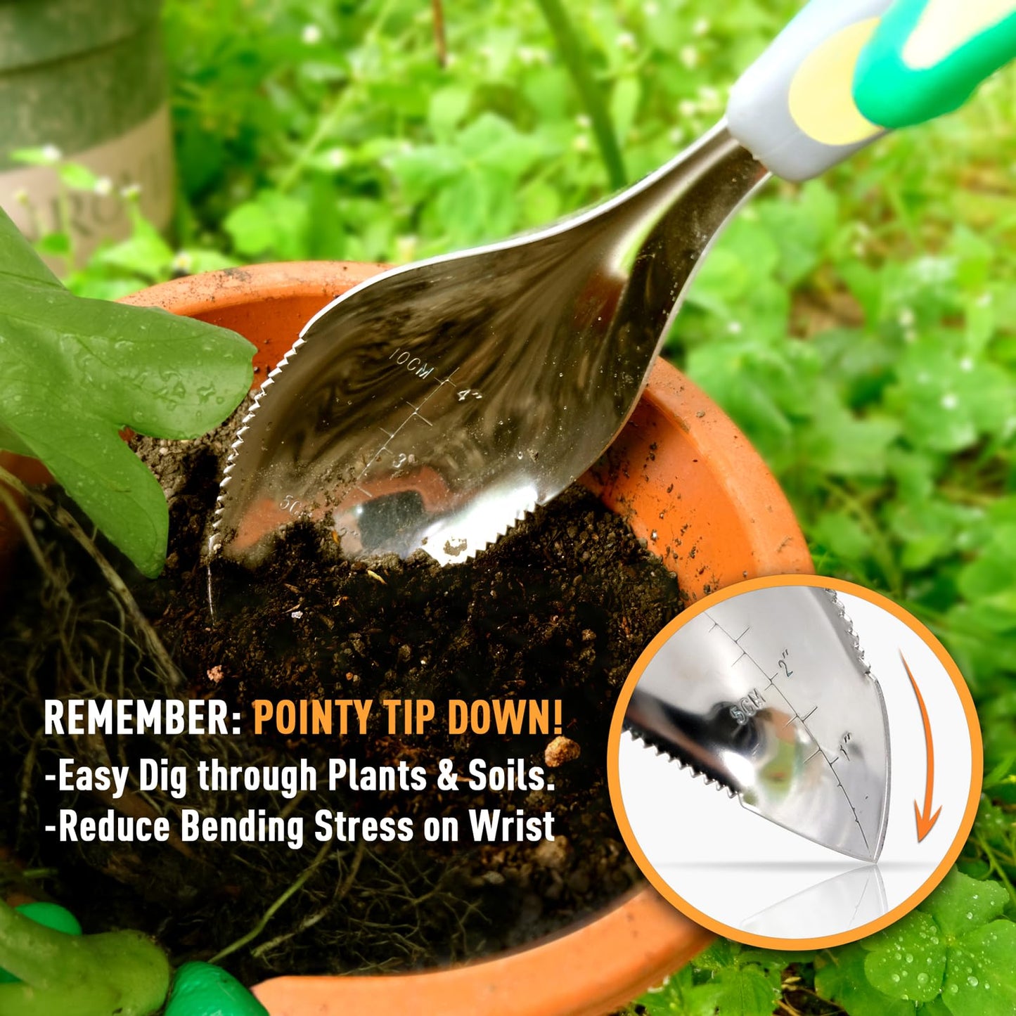 Jardineer 2Pack Garden Trowel, Stainless Steel Hand Shovel with Ergonomic Handle, Multi-Use Soil Scoops for Digging, Planting, Transplanting, Cultivating(Blue)