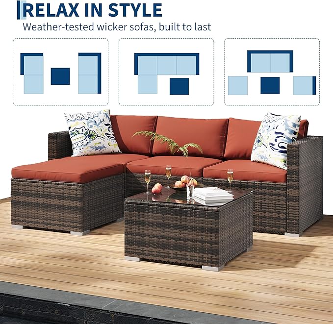 5-Piece Outdoor Sectional Sofa Set, All-Weather PE Rattan Patio Furniture