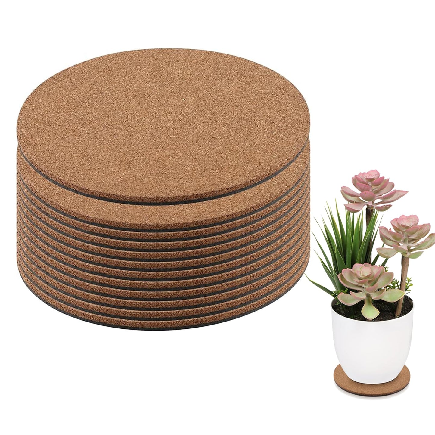 JEUIHAU 12 PCS 6 Inch Cork Plant Mats,Cork Plant Coasters,Round Plant Saucers Coaster for Gardening, Indoor and Outdoor Pots, DIY Craft Project