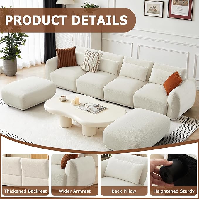 U Shaped Cloud Sectional, Convertible L Shaped Couch