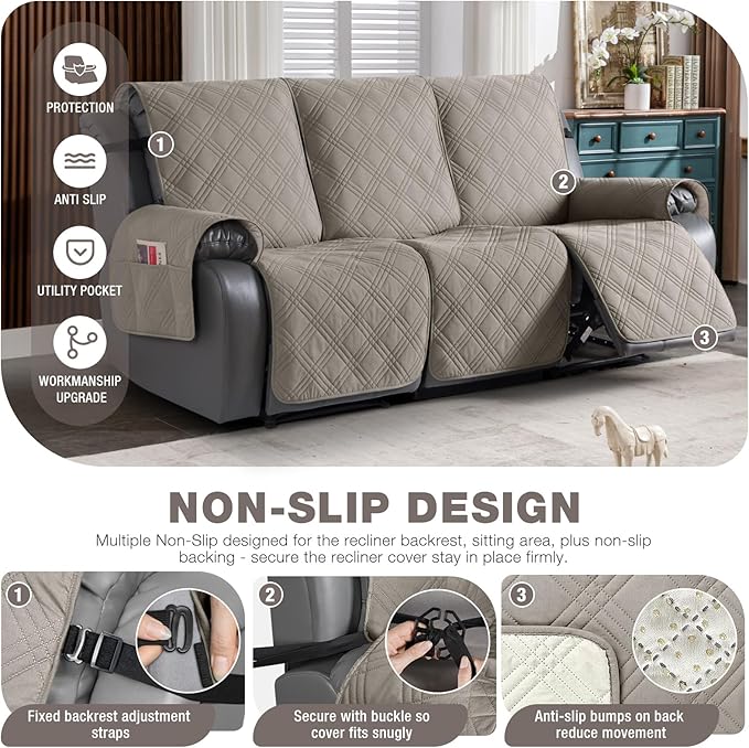 TAOCOCO Waterproof Recliner Sofa Cover, Non Slip Split Recliner Couch Covers
