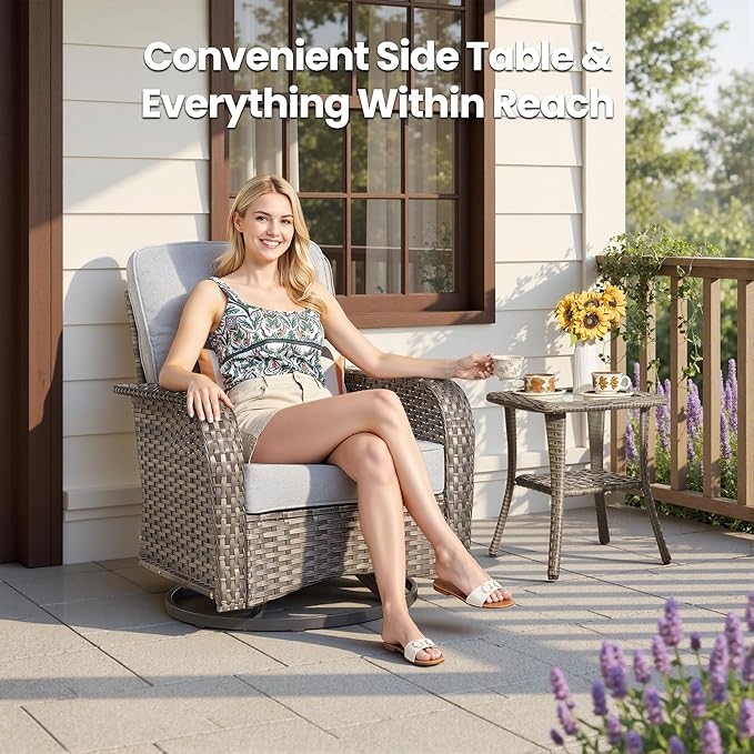 Weaxty Outdoor Swivel Rocker Patio Chairs, 3 Pieces Patio Furniture Set