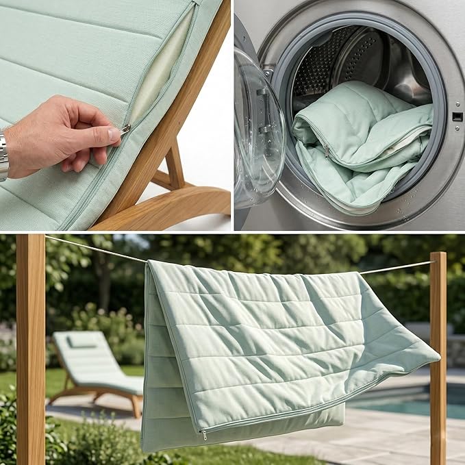 Quilted Chaise Lounge Outdoor Patio Furniture Cushions | Water-Resistant Patio