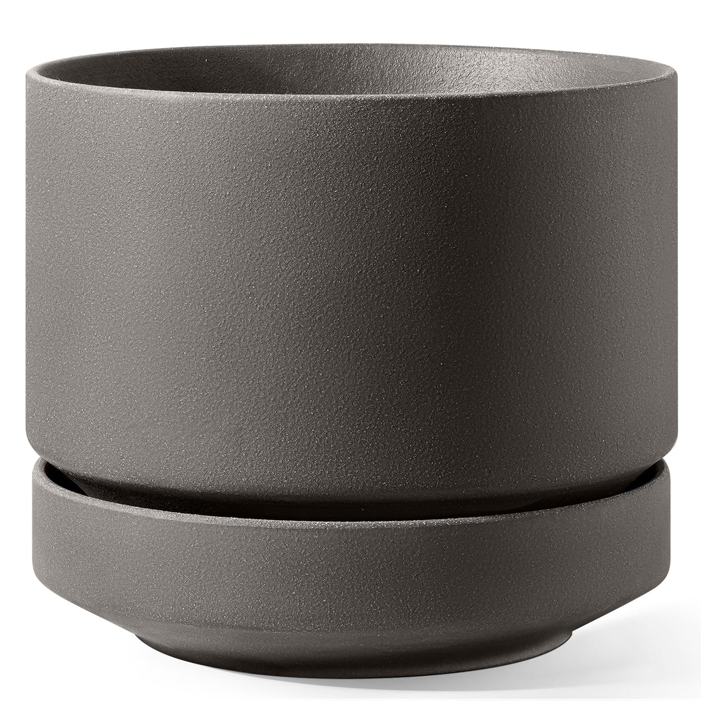 LE TAUCI 14 Inch Large Plant Pot with Saucer, Ceramic Outdoor & Indoor Big Planter with Drainage Hole, Mesh Pad Included, Unglazed Porous, Modern for Home and Patio, Charcoal Gray