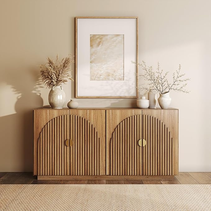 BELLEZE 65 Inch Fluted Buffet Cabinet