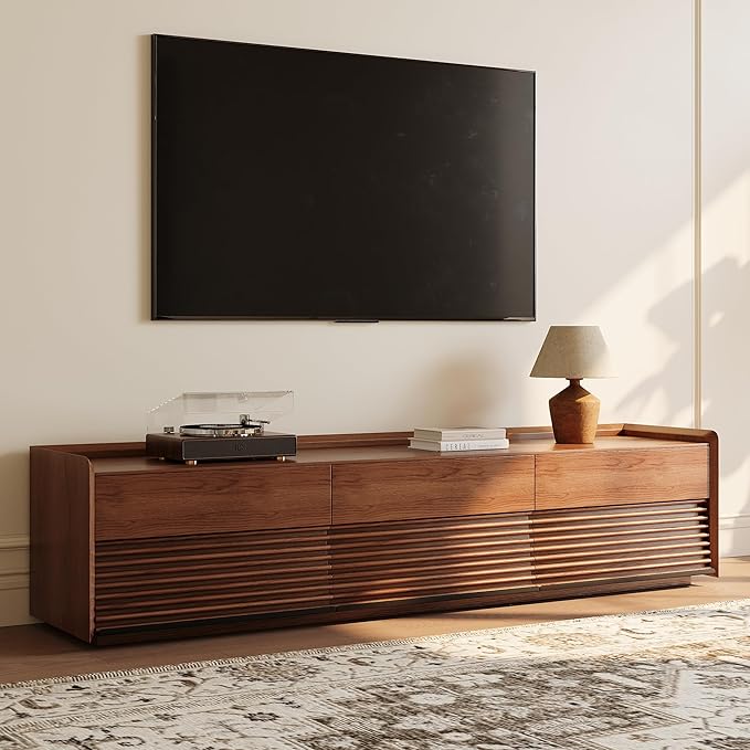 POVISON Fully-Assembled Mid Century Modern TV Stand, 78.74" Wood Media Console