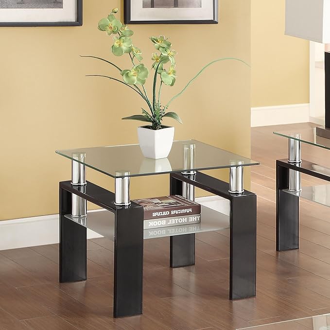 Coaster Home Furnishings Dyer 1-Shelf Square Glass Top Side End Table Black