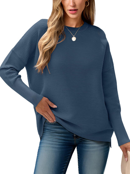 ANRABESS Womens Oversized Batwing Long Sleeve Ribbed Knit Sweaters 2025 Fall Outfits