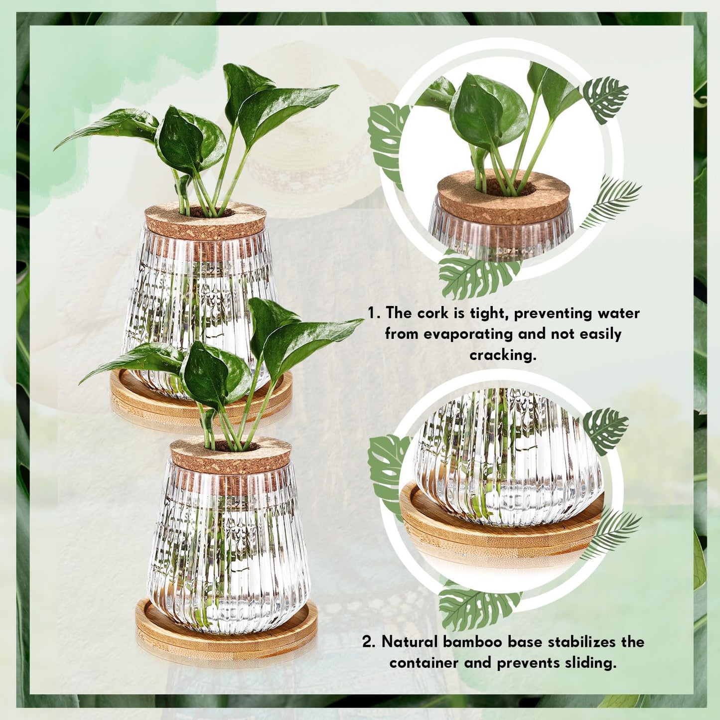 Baderke 12 Packs Propagation Vases for Plants Plastic Plant Propagation with Hole Lid and Bamboo Stand Growing in Water Hydroponic Home Office Desktop Vase Decoration