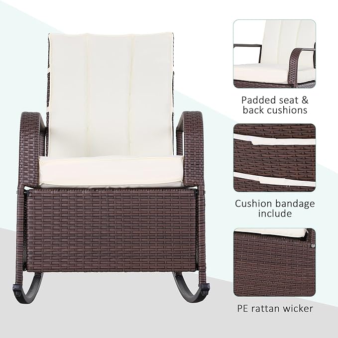 Outsunny Wicker Outdoor Rocking Chair, Patio Recliner