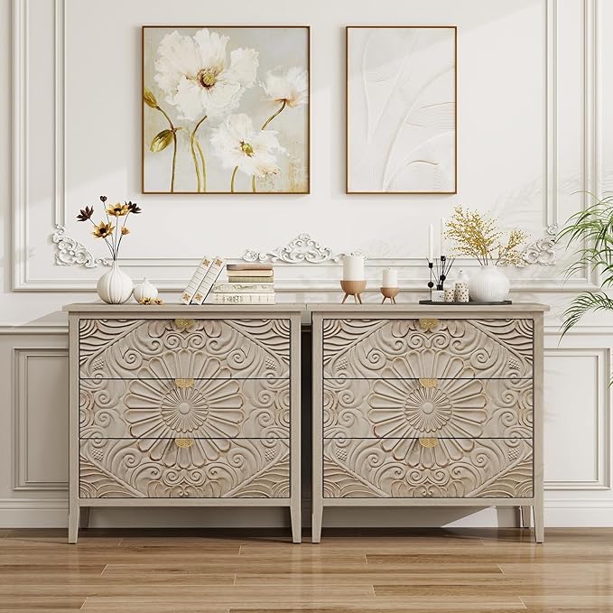 31.5" Carved 3-Drawer Cabinet