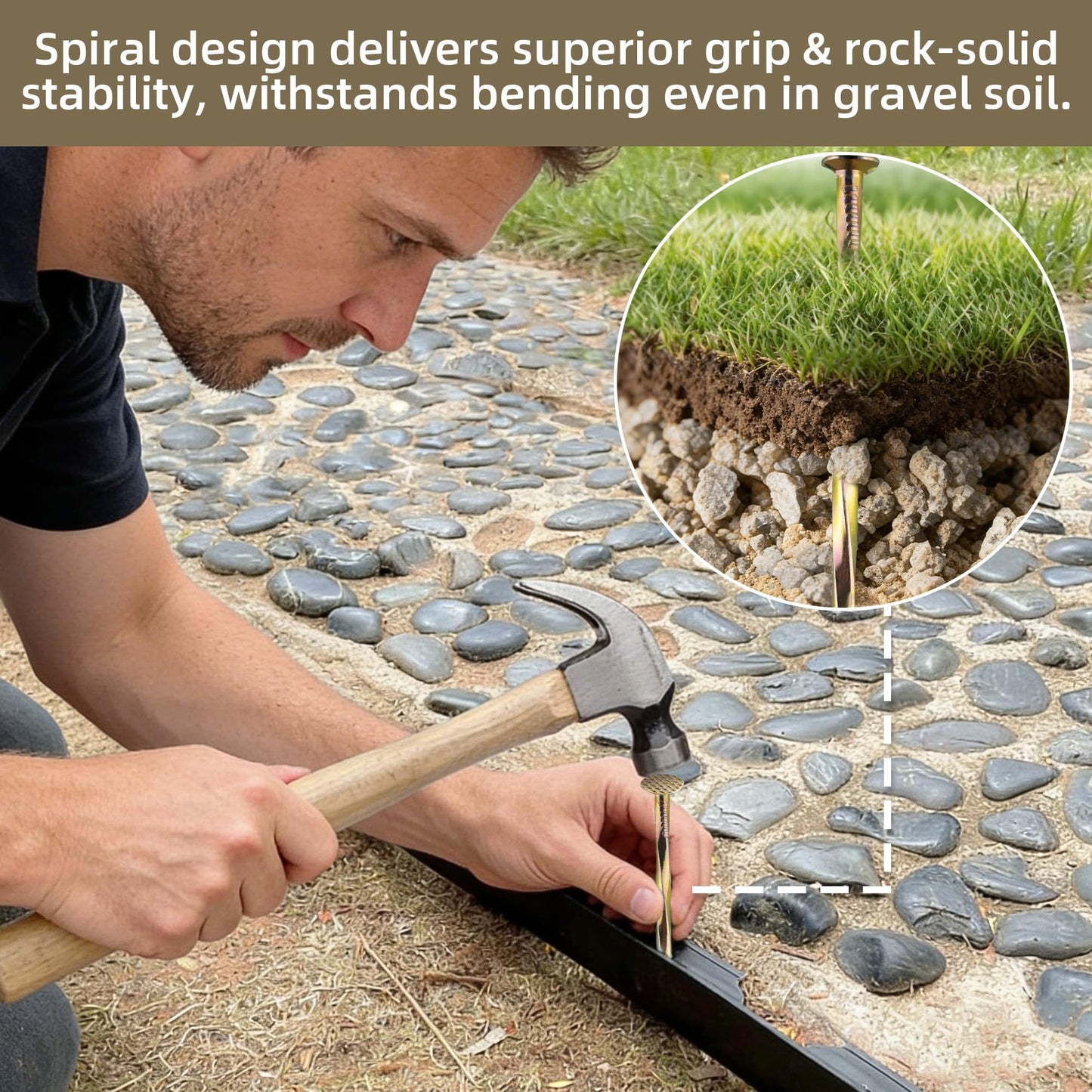 POSEOFFR Artificial Turf Stakes 6 Inch Spiral Galvanized Landscape Staples, Heavy Duty Weed Barrier Fabric Stakes for Paver Edging, Gardening Lawn Edging and More (20Pack)