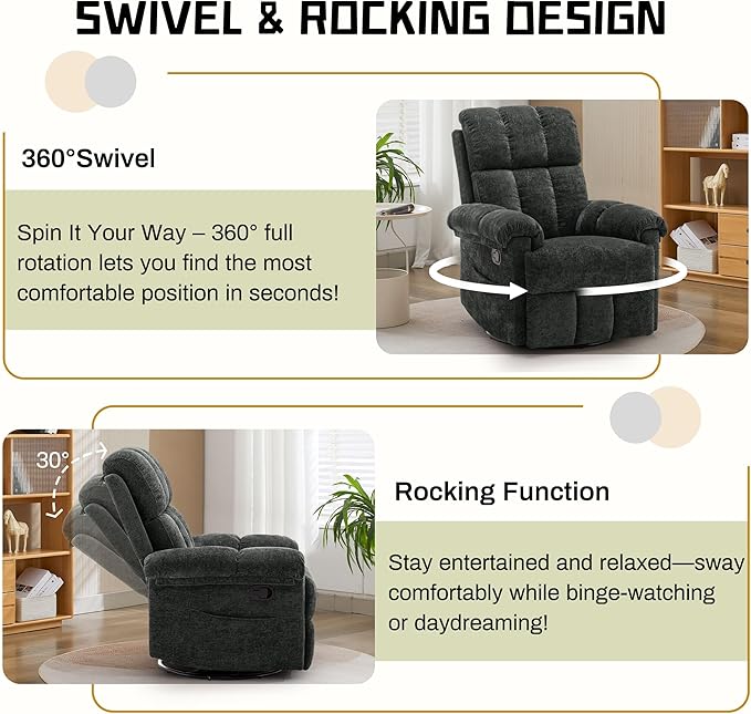 Korser Recliner Chair, Swivel Rocker Recliner Chair