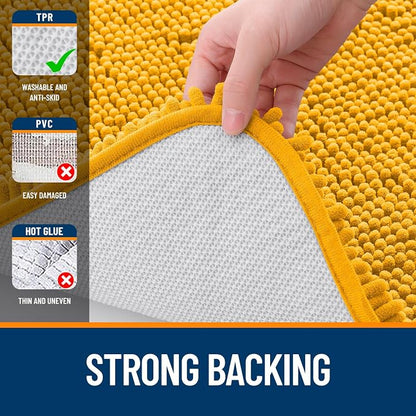 OLANLY Bathroom Rugs 34x21, Extra Soft Absorbent Chenille Bath Rugs, Rubber Backing Quick Dry, Machine Washable Bath Mats for Bathroom Floor, Tub and Shower, Home Decor Accessories, Golden Yellow