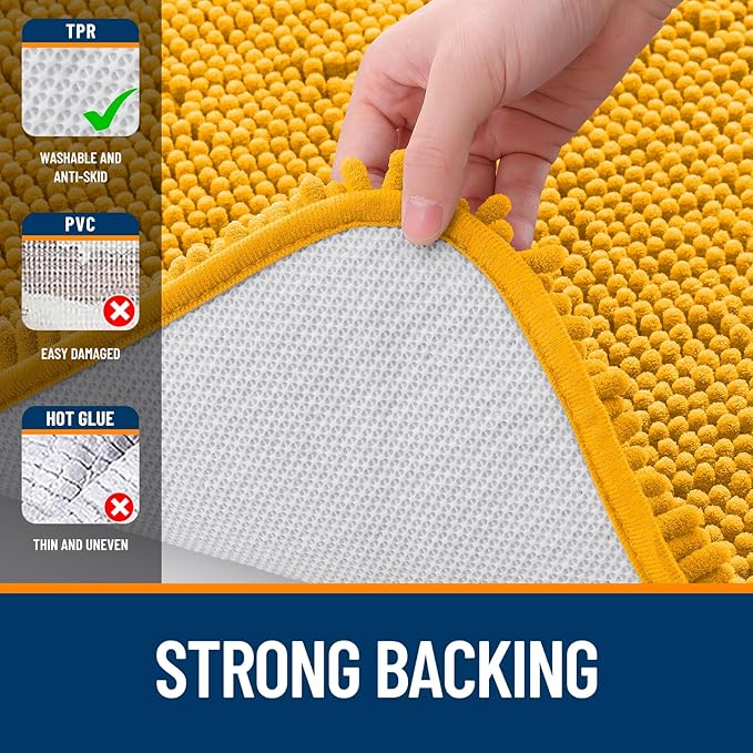 OLANLY Bathroom Runner Rugs 44x24, Soft Absorbent Chenille Bath Rugs, Rubber Backing Quick Dry, Machine Washable Long Bath Mats for Bathroom, Tub and Shower, Home Decor Accessories, Golden Yellow