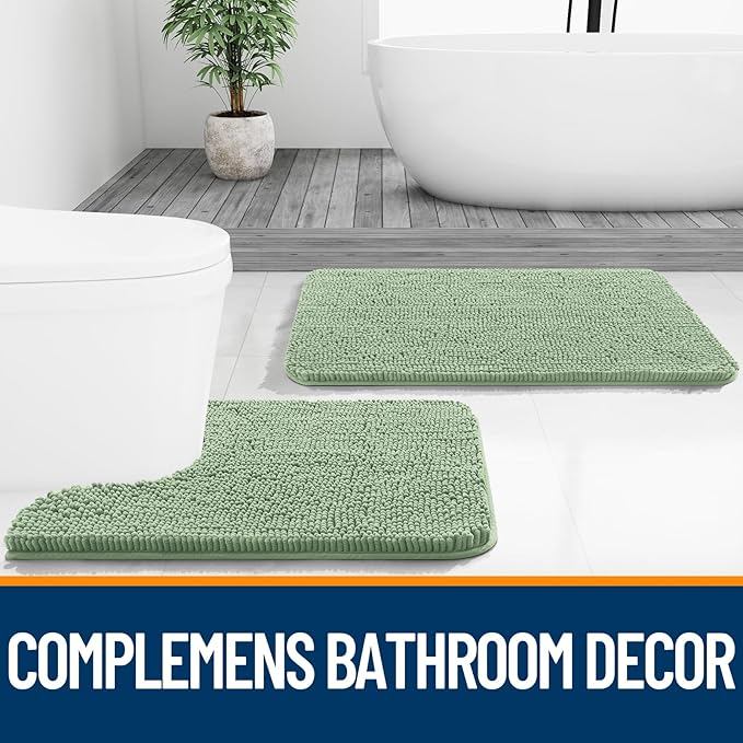 OLANLY Small Bathroom Rugs 24x16, Extra Soft Absorbent Chenille Bath Rugs, Rubber Backing Quick Dry, Machine Washable Bath Mats for Bathroom Floor, Tub and Shower, Home Decor Accessories, Sage Green