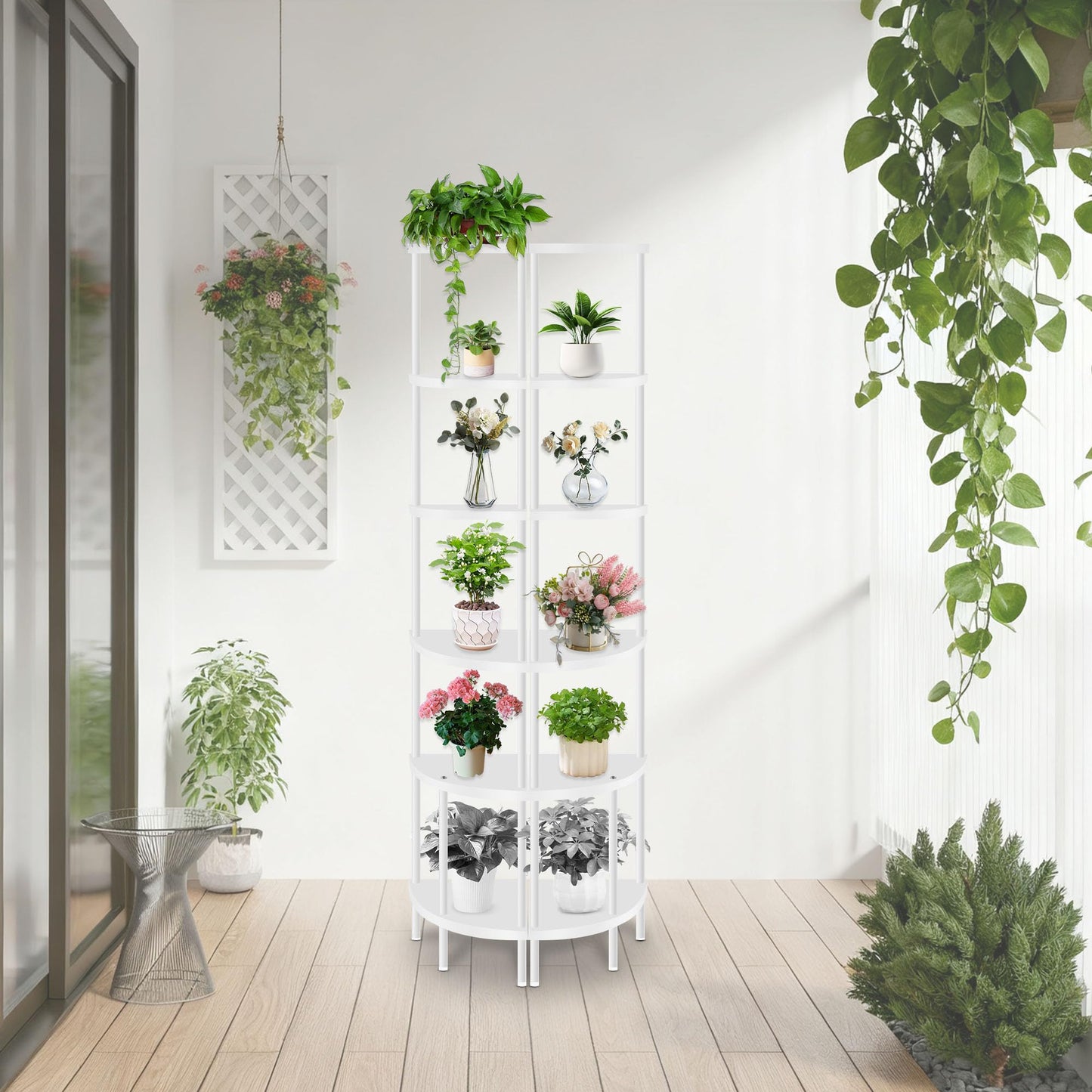 Qupui 6 Tier Corner Shelf Stand, 66” Tall Corner Bookshelf Multipurpose Shelving Unit, Plant Stand Display Rack Home Organizer Shelves for Bedroom Living Room, White