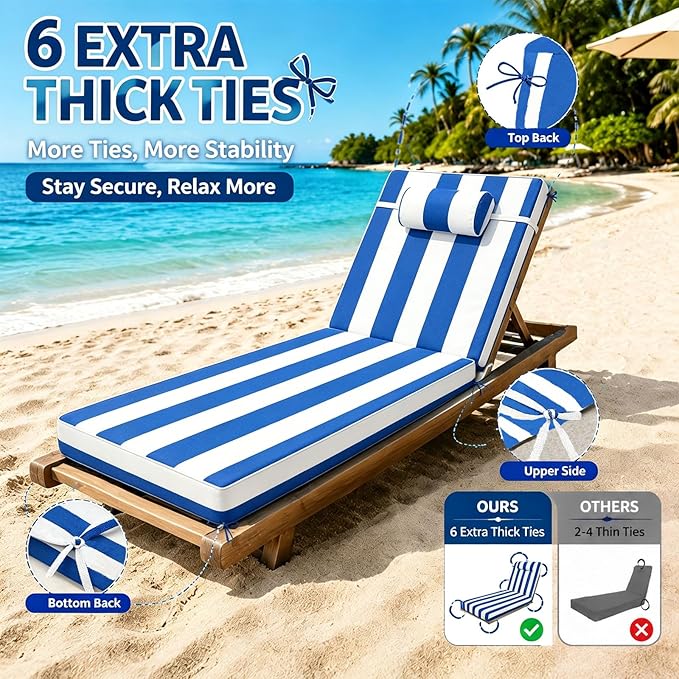 Chaise Lounge Cushion for Outdoor Furniture, Waterproof, Fade-Resistant and