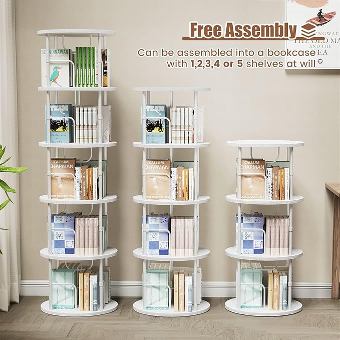 ALLSTAND 5 Tier Rotating Bookshelf, 360 ° Display Stackable Spinning Bookshelf