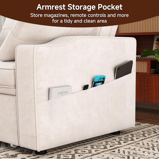 Loveseat Sofa Bed, 3-in-1 Convertible Sleeper Sofa, Chenille Fabric Pull Out