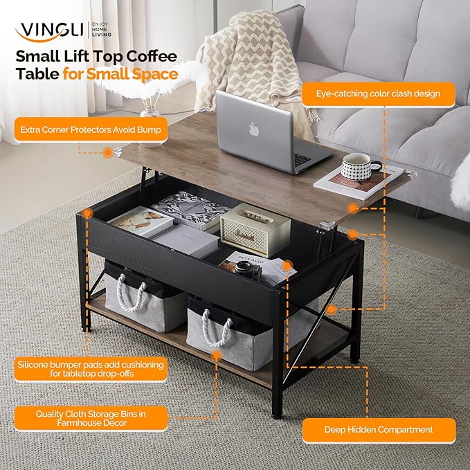 VINGLI 36" Lift Top Coffee Table