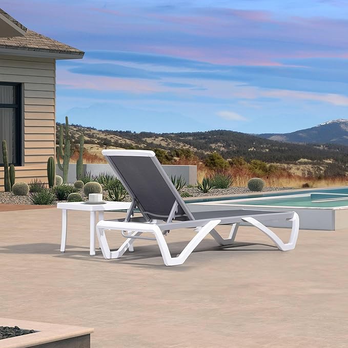 PURPLE LEAF Patio Chaise Lounge Chair Set Outside Aluminum Plastic Stackable