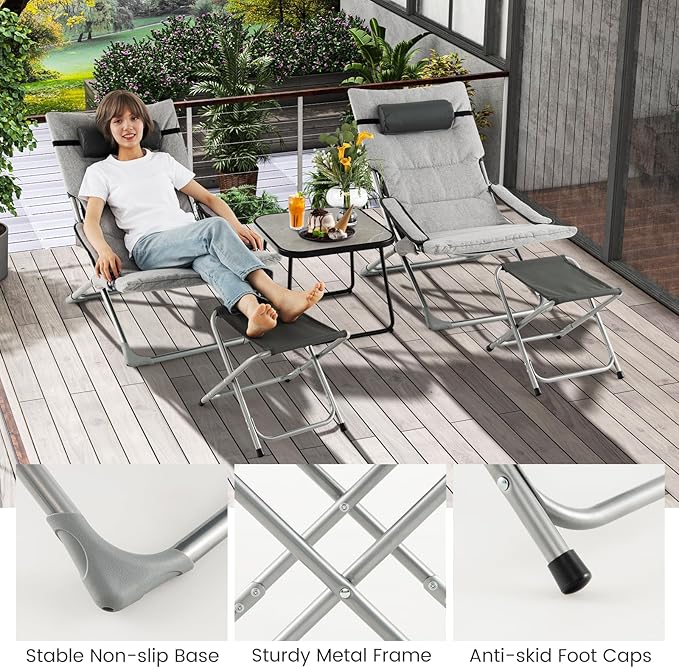 Giantex 5-Piece Patio Bistro Set, Folding Lounge Chairs