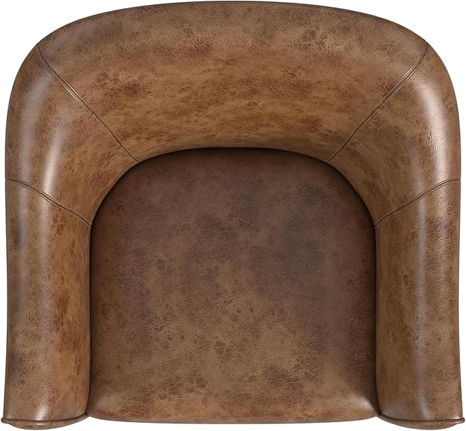 HomePop Modern Barrel Accent Chair, Distressed Brown Faux Leather
