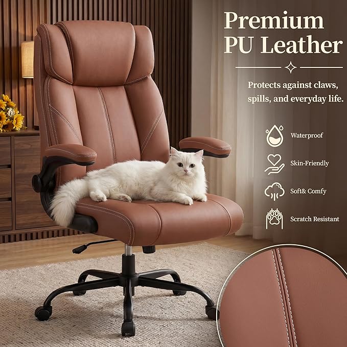 Office Chair, Leather Ergonomic Computer Desk Chair