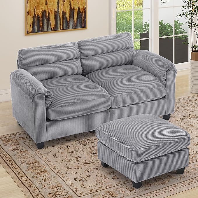 HAOMARKETS Corduroy 2-Piece Sofa Set, Upholstered Ottoman and Loveseat 2-Seater